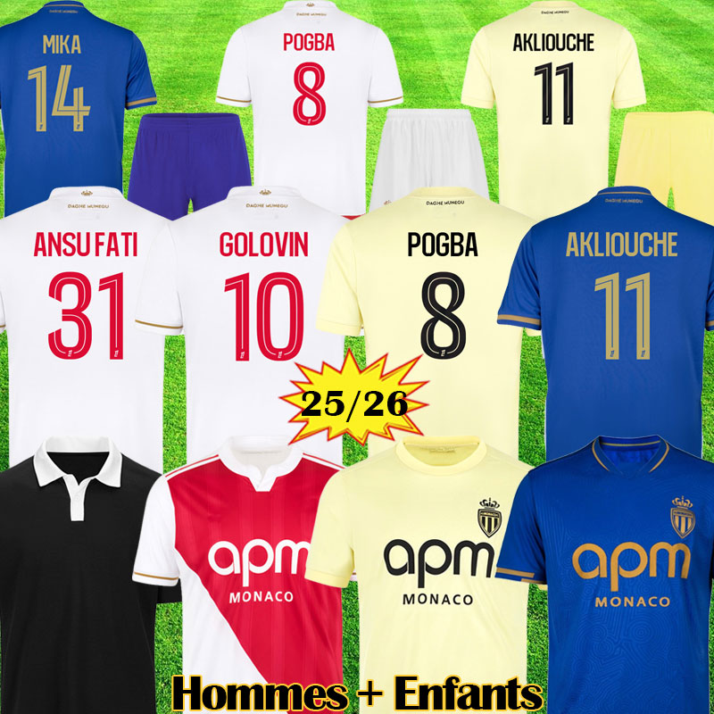 maillots 25 26 AS Monaco Centenary Soccer Jerseys POGBA GOLOVIN ANSU FATI 2025 2026 MINAMINO Men Kids Flocage AKLIOUCHE 100 years Football Shirt mai