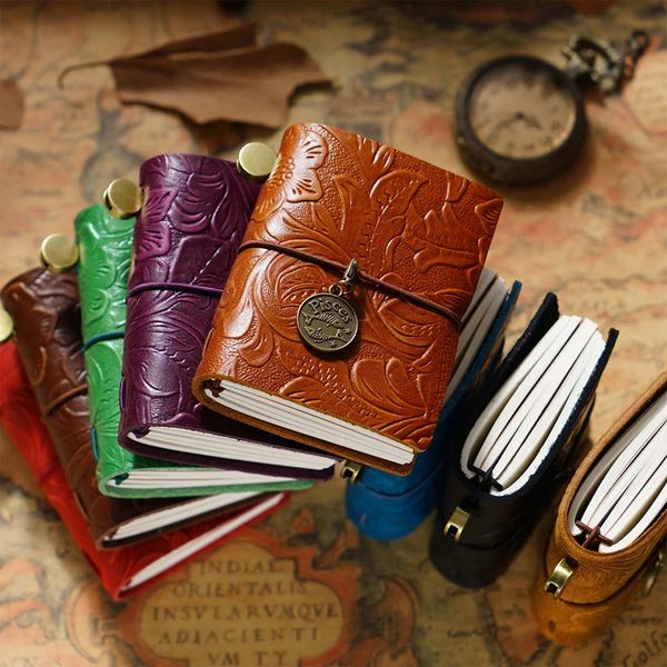 Leather Traveler Notebook Carving Pattern Planner Mini Magazine Handmade Diary Sketchbook Station 240808