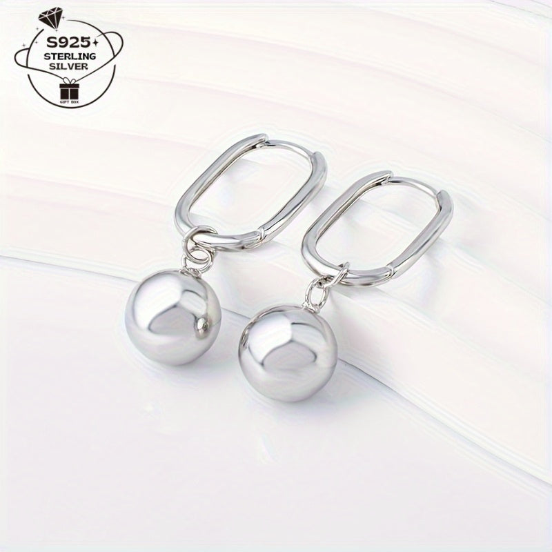 TEMU 1 Pair Of Women's S925 Silver Simple High-end Geometric Glossy Large Round Bead Pendant Everyday Multifunctional Party Earrings