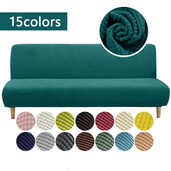 Polar Fleece Fabric Armless Sofa Bed Solid Color Without Armrest Big Elastic Folding Furniture Home Decoration Bench Cover