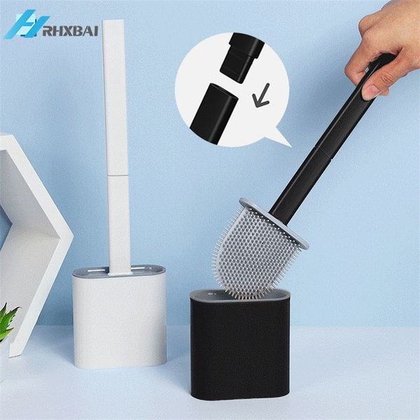 Toilet Brushes Holders Silicone Toilet Brush and Holder Set No-Slip Removable Handle and Bendable Brush Head Wall Mounted Cleaning Kit WC Ac