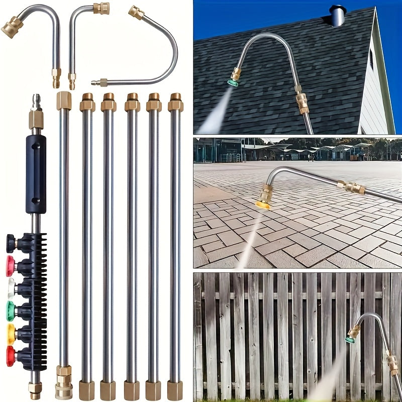 TEMU A Set Of 10 Pressure Washer Extension Rods With U-shaped & 30°-90° Bends 1-4" Quick Connect 4000 Psi Heavy-duty Metal Construction For