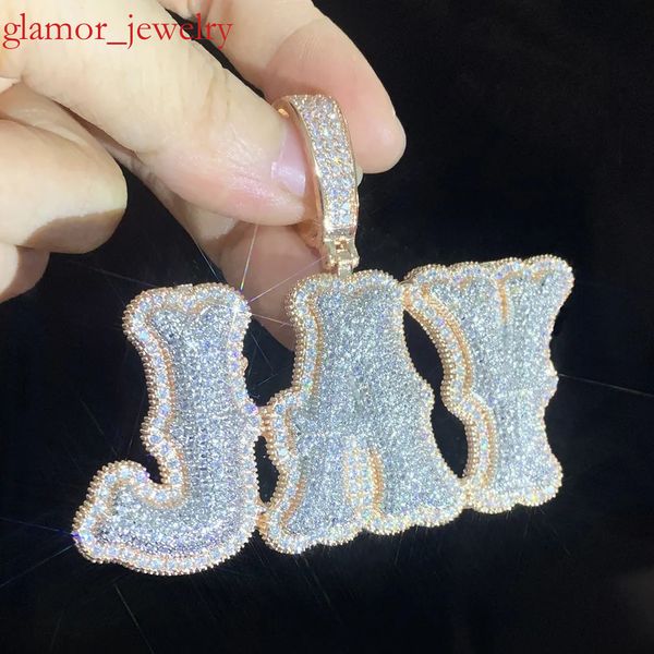 Hip Hop Custom Bubble Bone A-Z 0-9 Letters Pendant Necklace Colorful Zircon Real Gold Plated Jewelry
