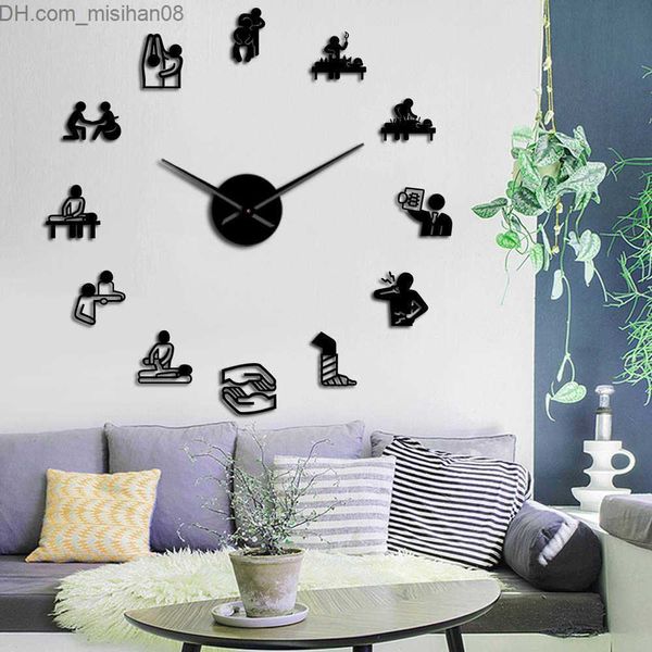 Wall Clocks Physical Therapy Osteopathy Big DIY Wall Clock Chiropractic Acupuncture Massage Acrylic Mirror Stickers on the Wall Decor Watch