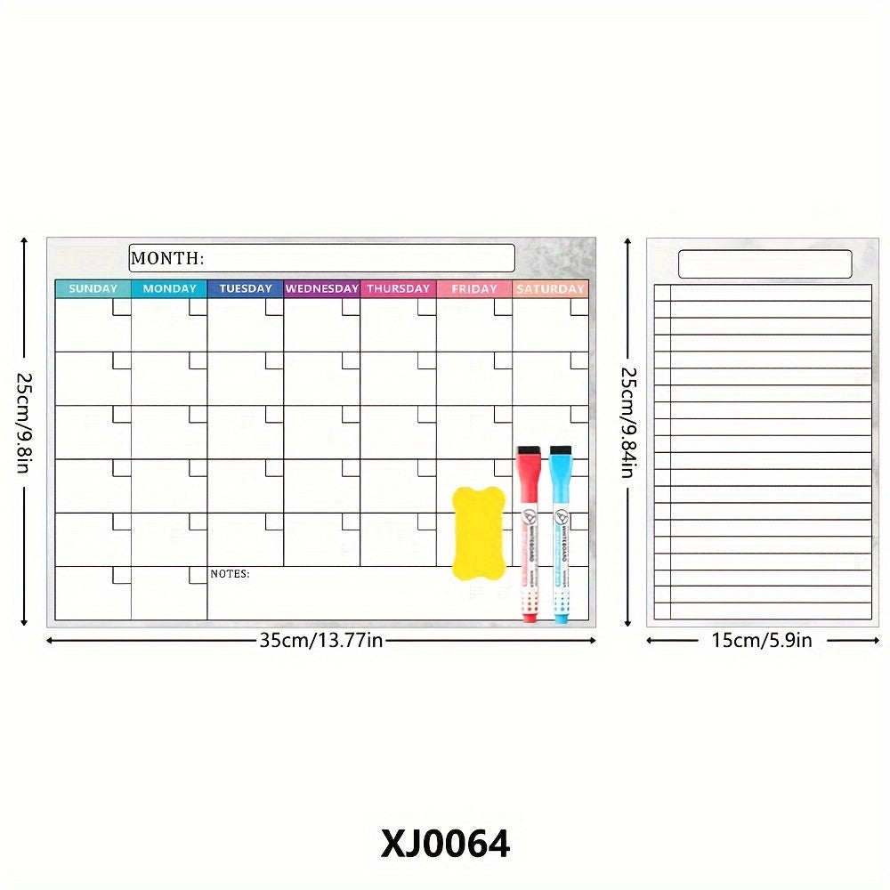 TEMU 2pcs Dry Erase Refrigerator Magnetic Calendar -9.8x13.77in Magnetic Notepad, 2 Markers And Large Eraser - - Monthly And Weekly Magnetic