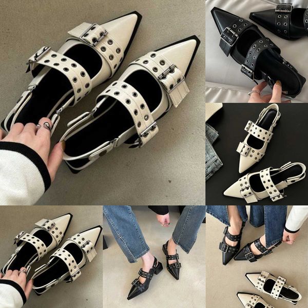 Sandálias de slingback de ponto plano Mary Jane Block Toe Shoes Sandals XW6.4