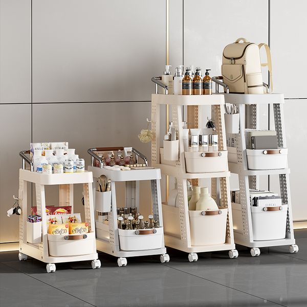 Compact Rolling Ladder Organizer with Multiple Shelf Layers for Versatile Use