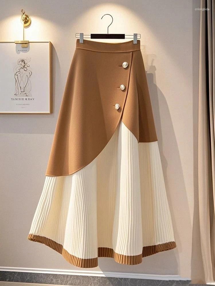 Skirts Elegant High Waist Sliming A-line Skirt For Women Autumn-Winter Vintage Korean Fashion Spring Y2k Clothing
