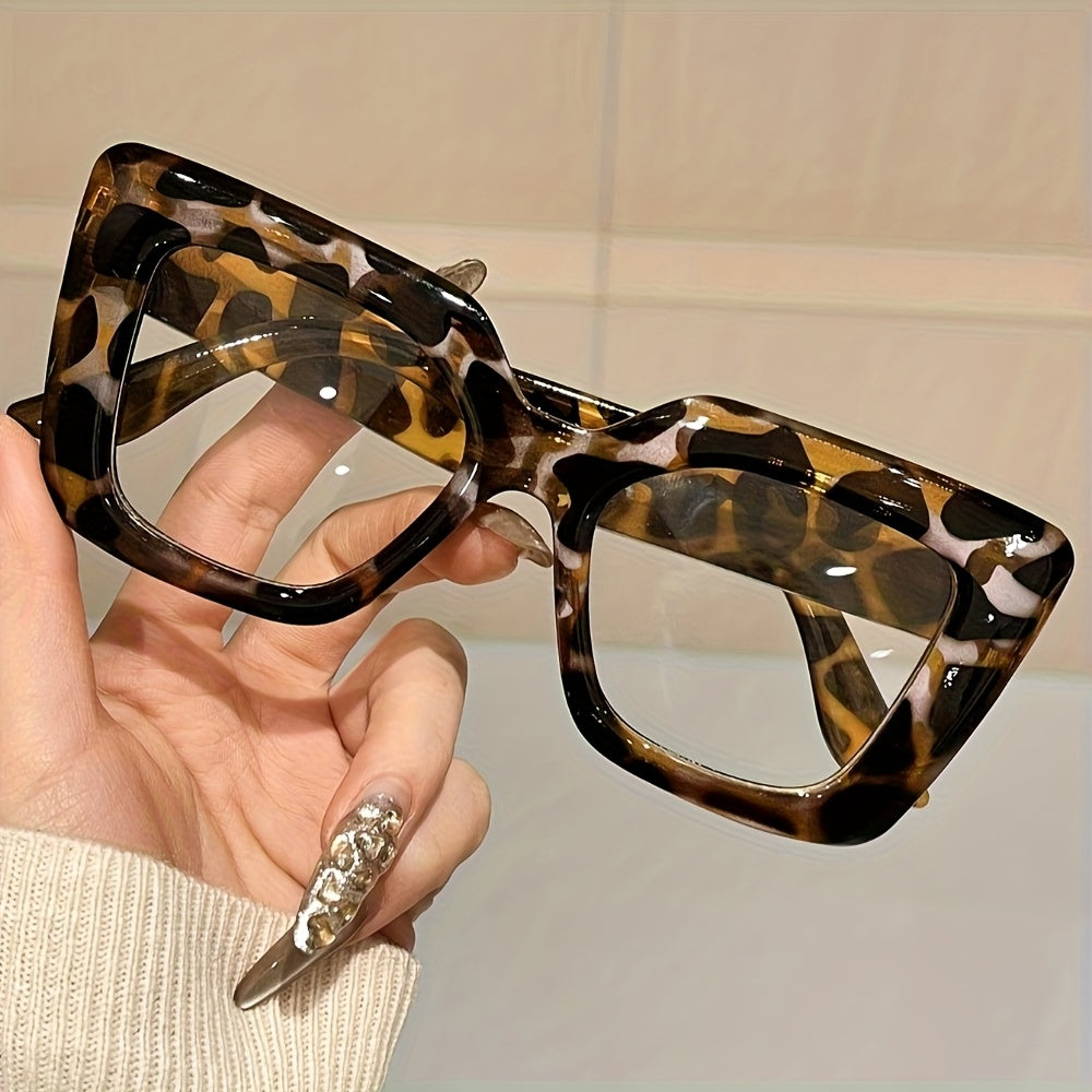 TEMU Vintage-inspired Oversized Square Fashion Glasses For - Stylish Clear Lens With Golden Accents, Streetwear & Casual Attire, Fashion Glasses