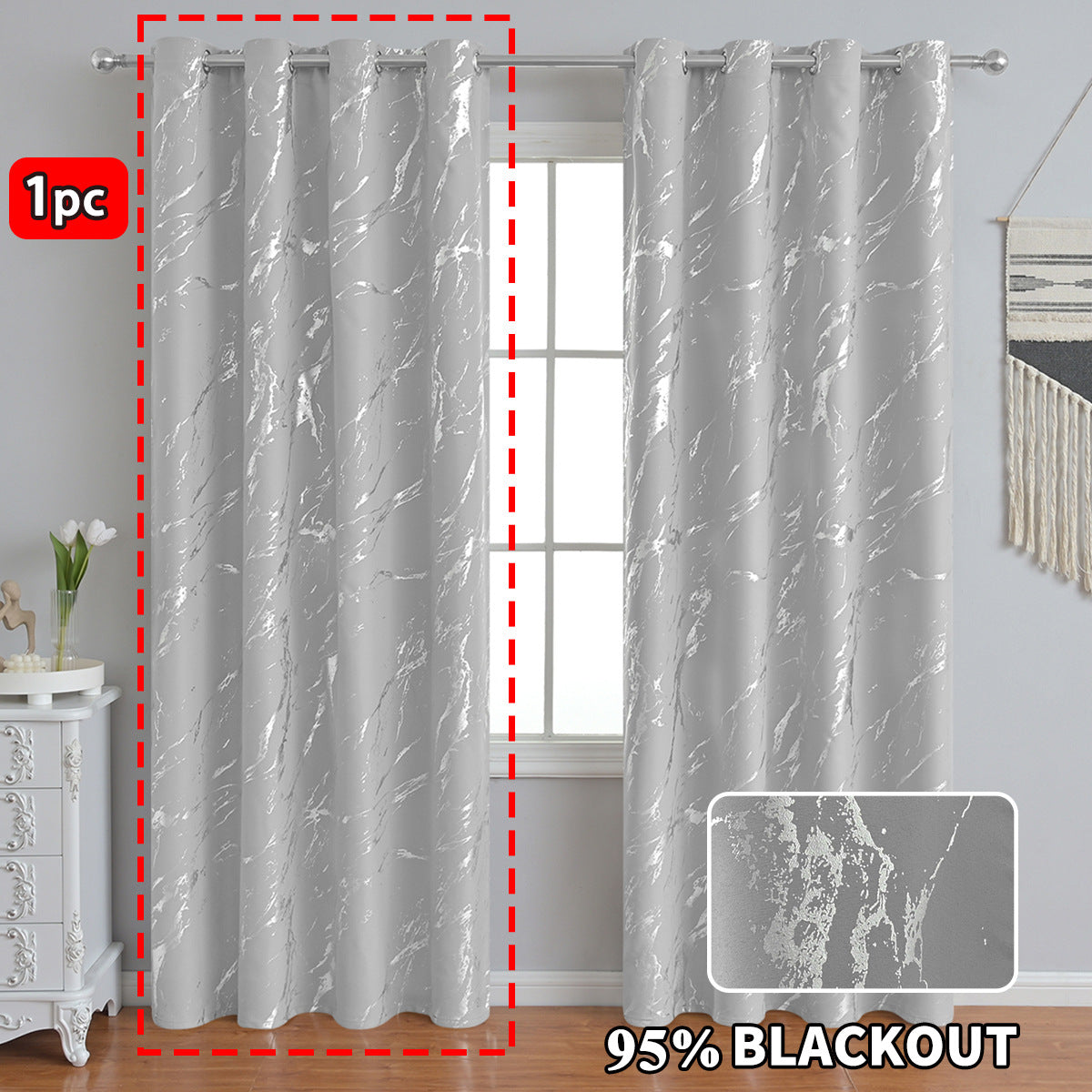 YL-37105 cross-border hot stamping and silver marble high-precision blackout curtain punching living room sunscreen finished curtain