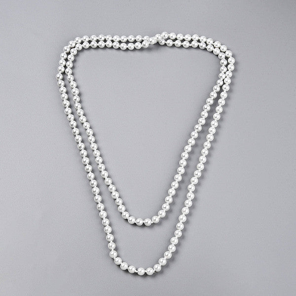 Collares largos de cuentas redondas de perlas de vidrio perlado pintadas al horno de 8.2 mm