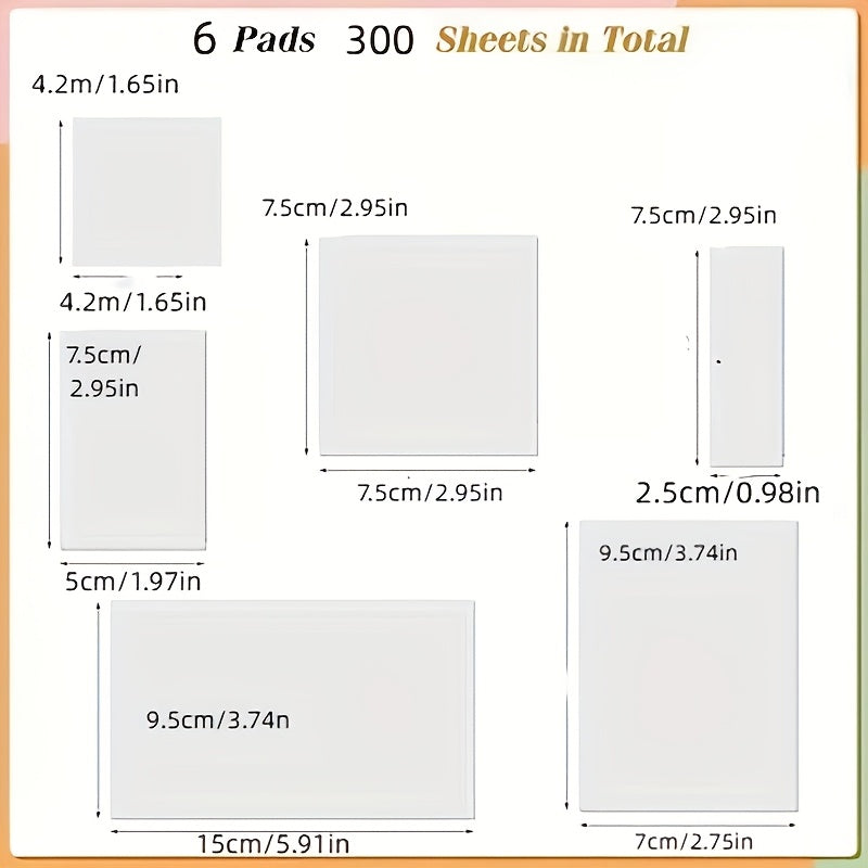 TEMU Gdgdsy 300pcs Transparent Sticky Notes Pad, Waterproof Self-adhesive See Through Memo Pads For Annotating Books & Office Use, 6 Sizes, Clear