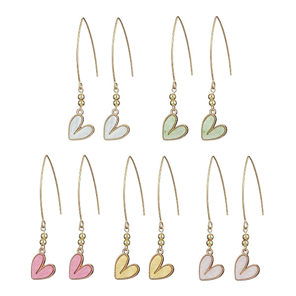 Coeur en alliage avec boucles d'oreilles pendantes en perles acryliques