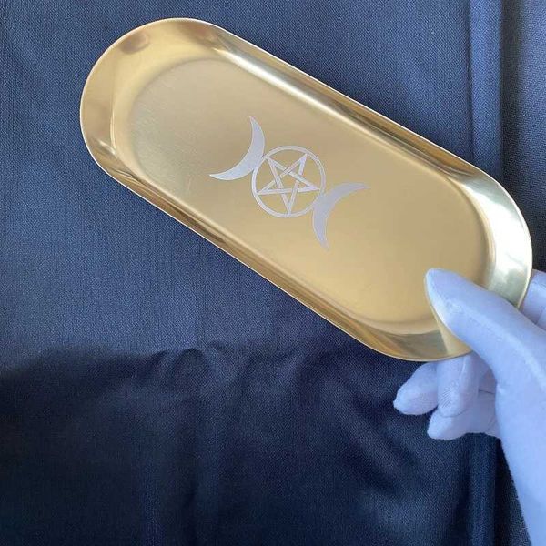 Decorative Plates Astrology Pentagram Moon Star Phase Candlestick Table Altar Plate Candle Holder Decor Storage Magic Ritual Tray Divination