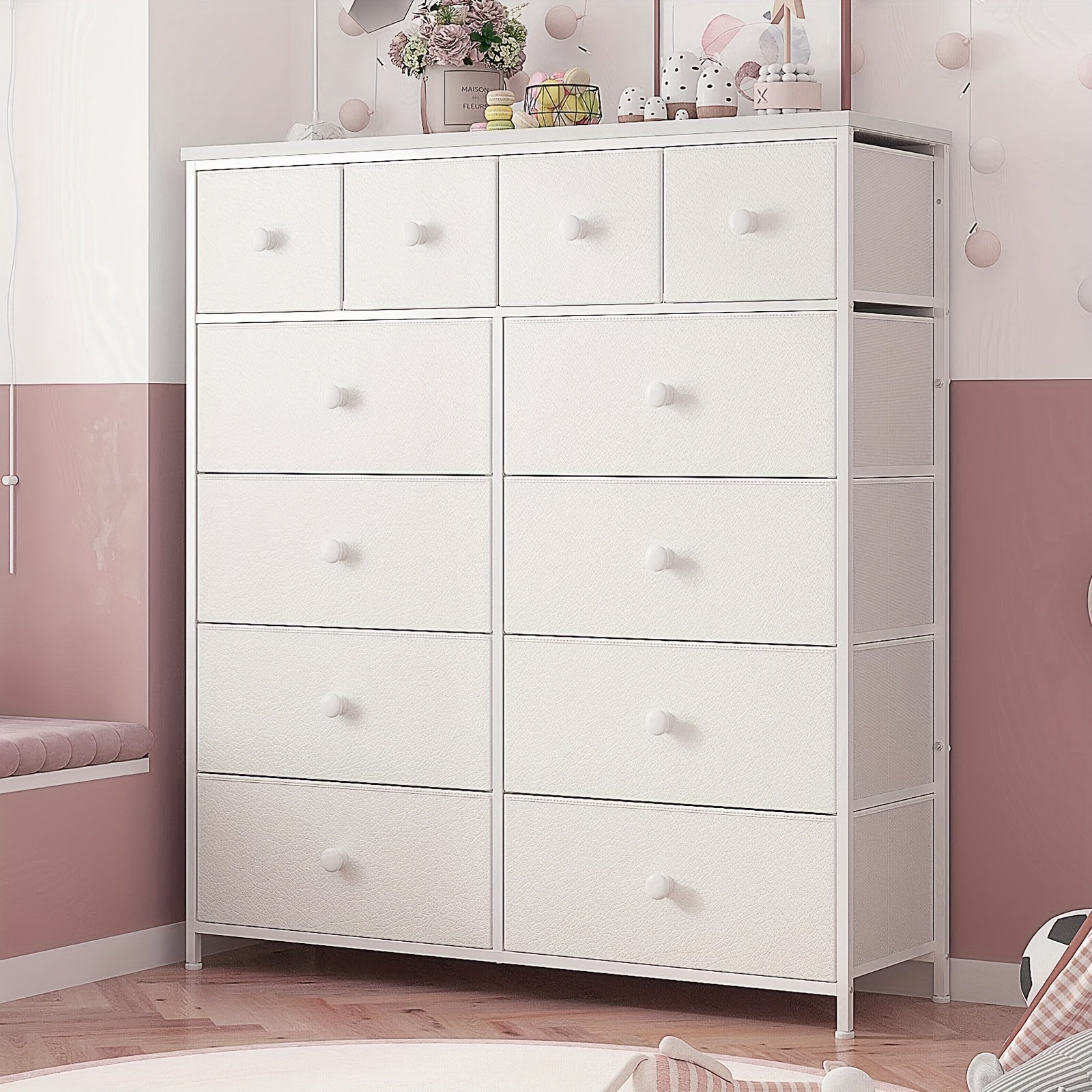 TEMU White Dresser For Bedroom With 12 Drawers Dressers & Chest Of Drawers With Wood Top, Metal Frame, Tall Dressers For Girls Bedroom, Living Room,