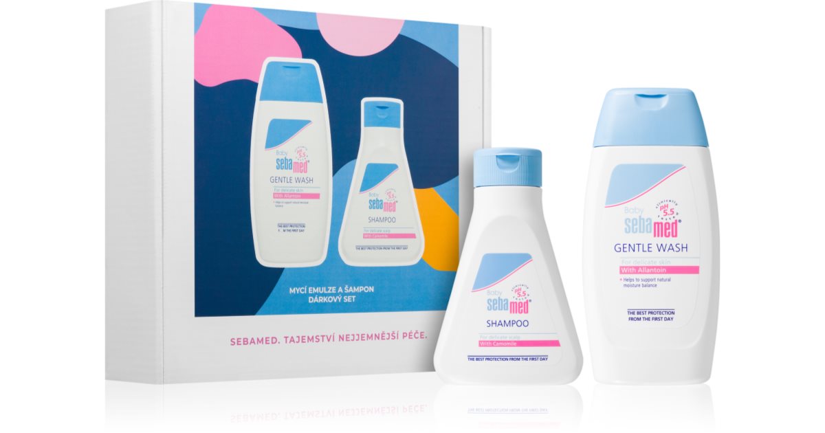 Sebamed Set de regalo para cuerpo y cabello infantil emulsión limpiadora muy delicada para cuerpo y cabello 200 ml + champú para cabello delicado 150