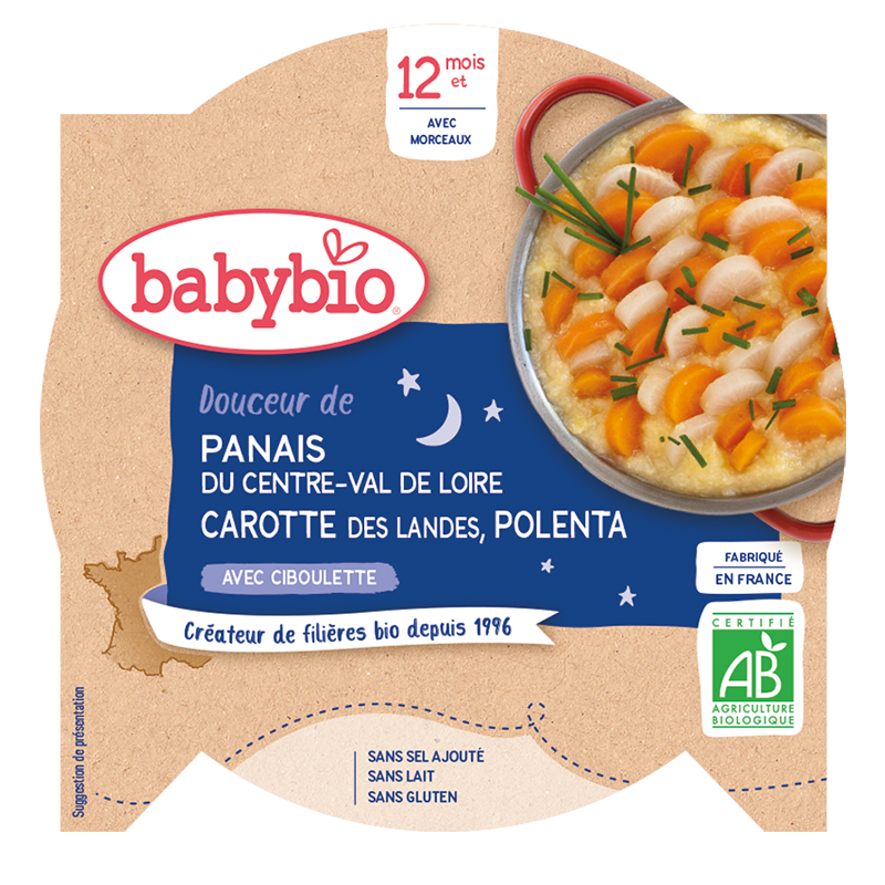 Plato Llano Babybio - 12 meses y más - Pasta, Zanahoria, Polenta - BIO 230 g