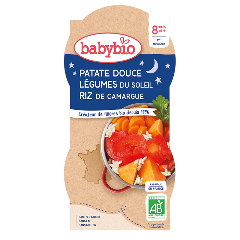 Babybio Dinner Bowls – ab 8 Monaten – Süßkartoffel, Sonnengemüse, Reis – BIO 2X200G