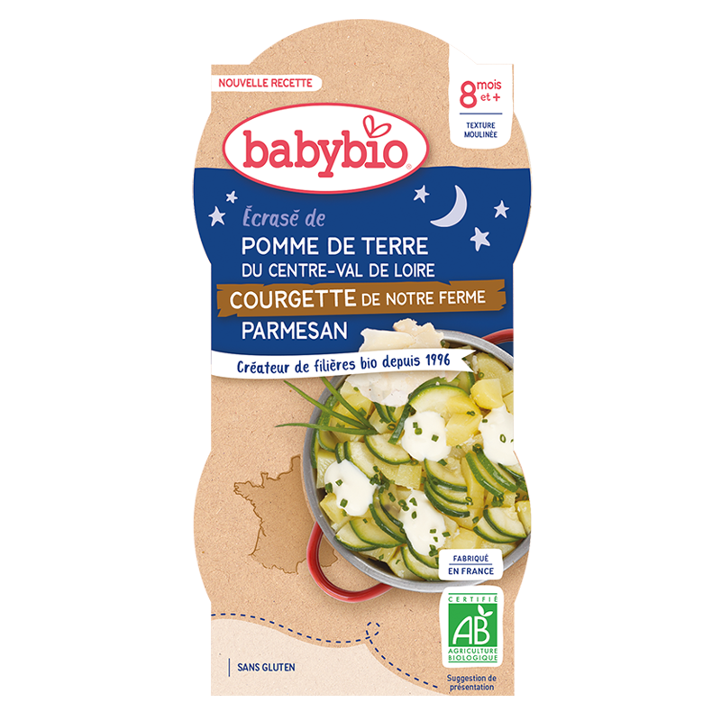 Babybio Miski Obiadowe - 8 + miesięcy - Ziemniaki, Cukinia, Parmezan - ORGANICZNE 2X200G