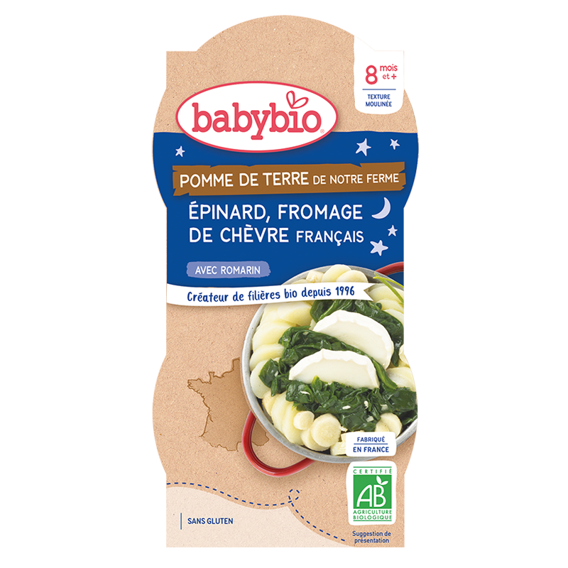 Babybio Dinner Bowls 8 mois et + Pommes de terre Épinards Chèvre Bio 2X200G
