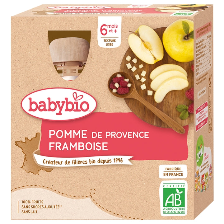 Babybio Biberons de Fruits - 6 mois et plus - Pomme, Framboise - BIO 4x90 g