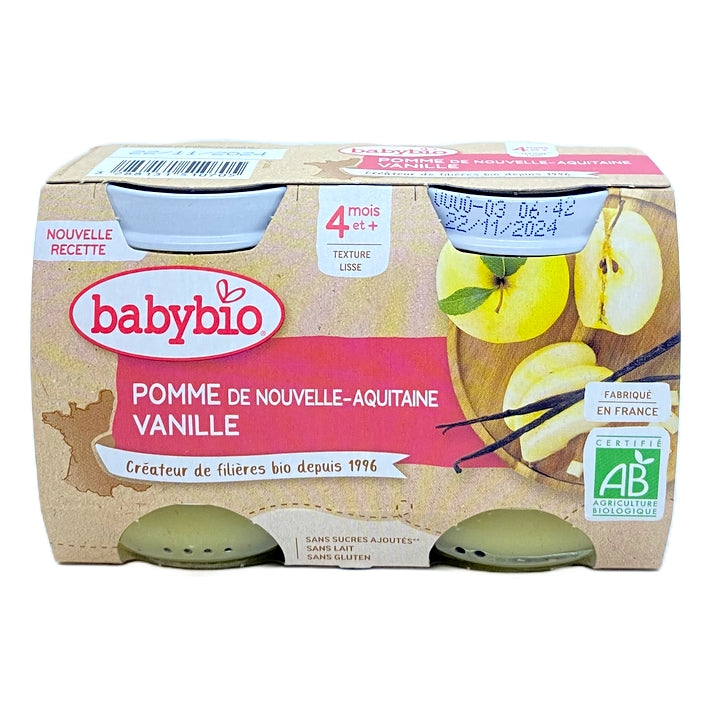 Babybio Słoiczki Owocowe - 4 miesiące i + - Jabłko, Wanilia - ORGANICZNE 2x130 g