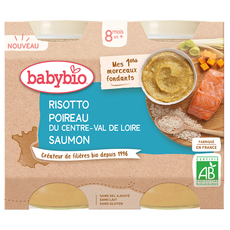Babybio Risotto 8 månader och + Lax Purjolök 2 x 200g