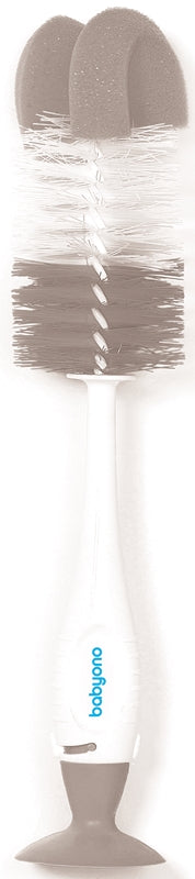 BabyOno Take Care borste för flaskor och spenar 2 i 1 rengöringsborste grå 1 st