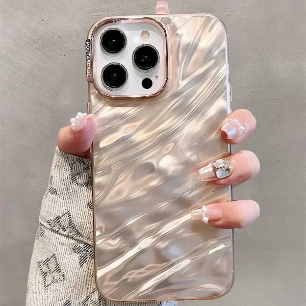 Cell Phone Cases Luxury electroplated silicone waterproof ripple pattern shell suitable for iPhone 15 14 13 12 Pro Max Plus aesthetic camera