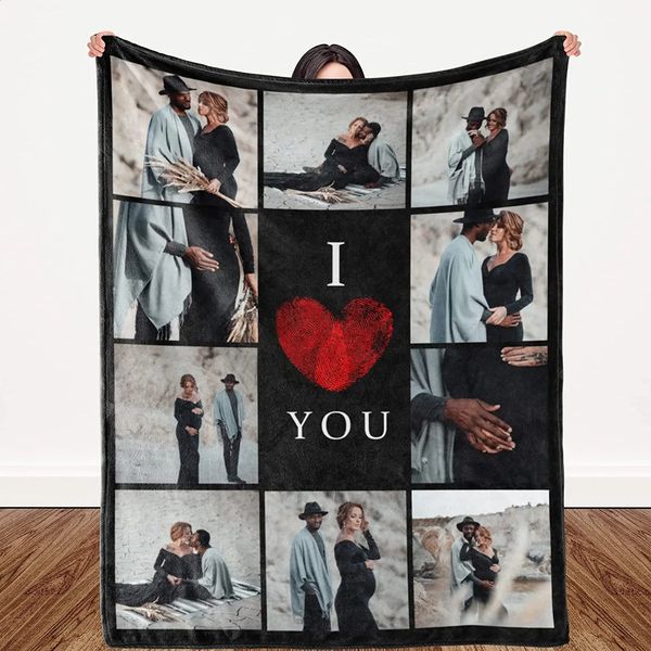 I Love You Custom Blanket with Po Collage Text Personalized Picture Throw Blanket for Christmas Valentines Day Birthday Gift 241121