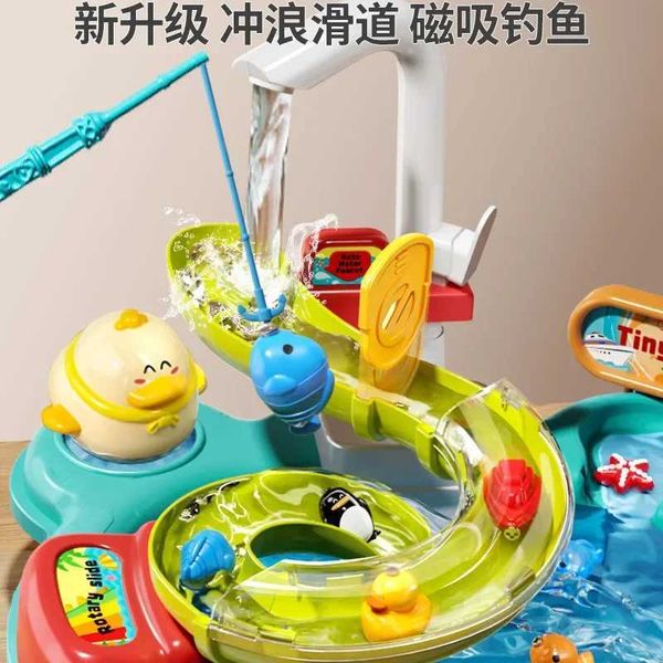 Children Puzzle Pretend Play Toys Dishwashing Basin Toys Gift Kitchen Interactive Toys 2-in-1 Slide Fishing Montessori Toy Gift X25011319