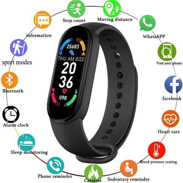 JH M6 Smart Watch Sport Band Wristbands Fitness Tracker Bracelet Pedometer Blood Pressure Monitor Bluetooth Smartband Men Women for Xiaomi