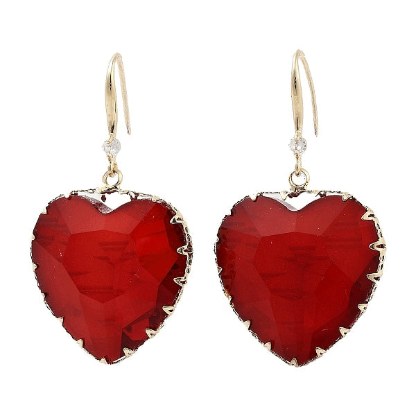 Boucles d'oreilles pendantes coeur en verre