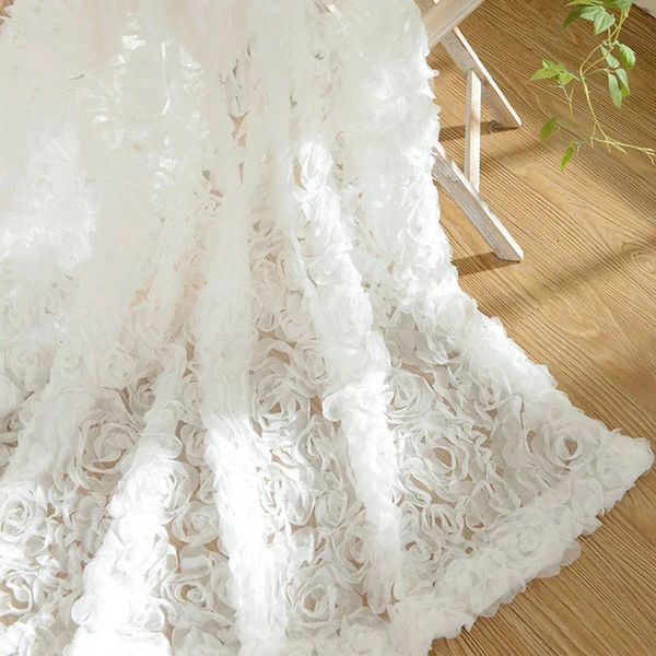 Sheer Curtains Embroidered rose Voile transparent white curtains used for bedroom wedding party decoration Gauze yarn French window hand-pai