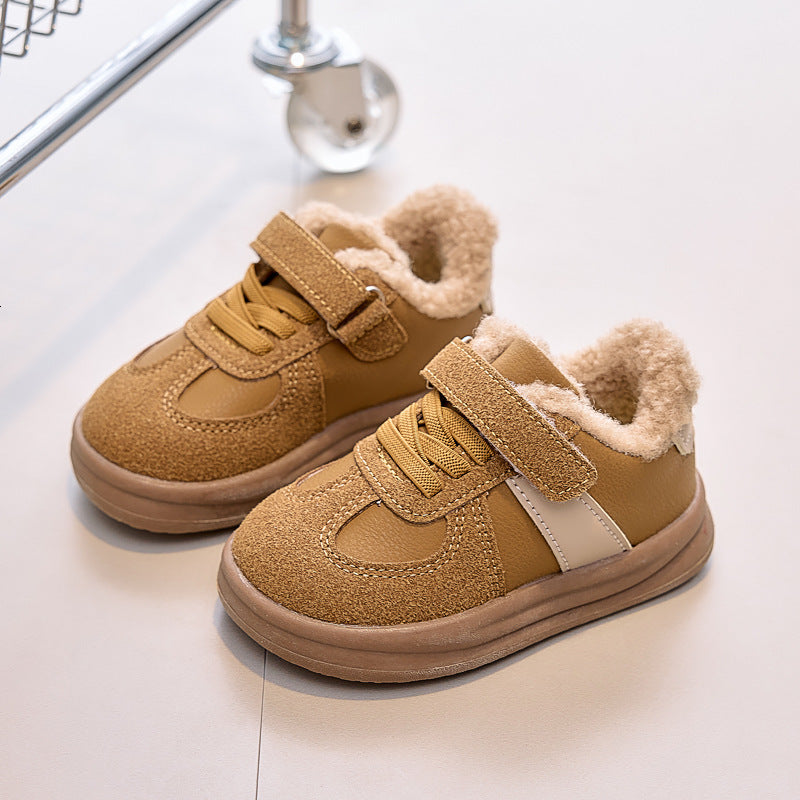Childrens Shoes FleeceLined Sneakers Boys Double Cotton Shoes Warm 2025 Winter Girls Baby Soft Sole NonSlip Winter 250819