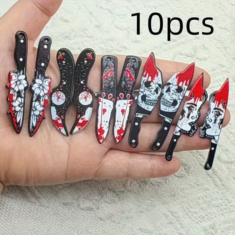 TEMU 10pcs Halloween Acrylic Knife-shaped Charms - Mini Spooky Pendants With , Bat, Spider Web & Floral Designs For Making - Bracelets, Necklaces,