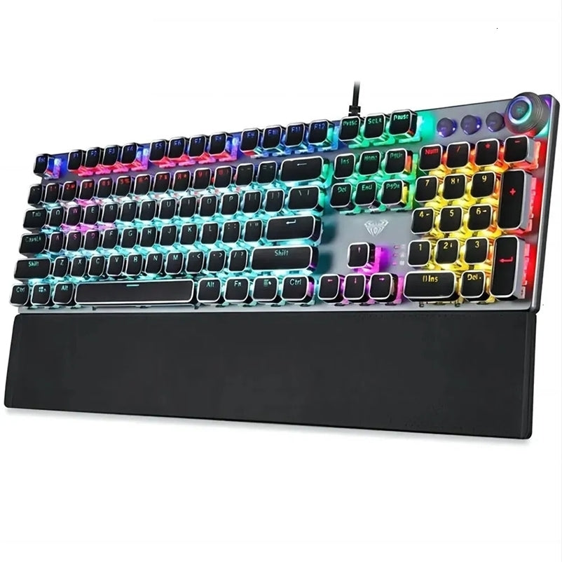 F2088 Mechanical Gaming Keyboard Anti-ghosting 104 Plating Blue Switch Wired Mixed Backlit Keyborad for Game Laptop PC 240712
