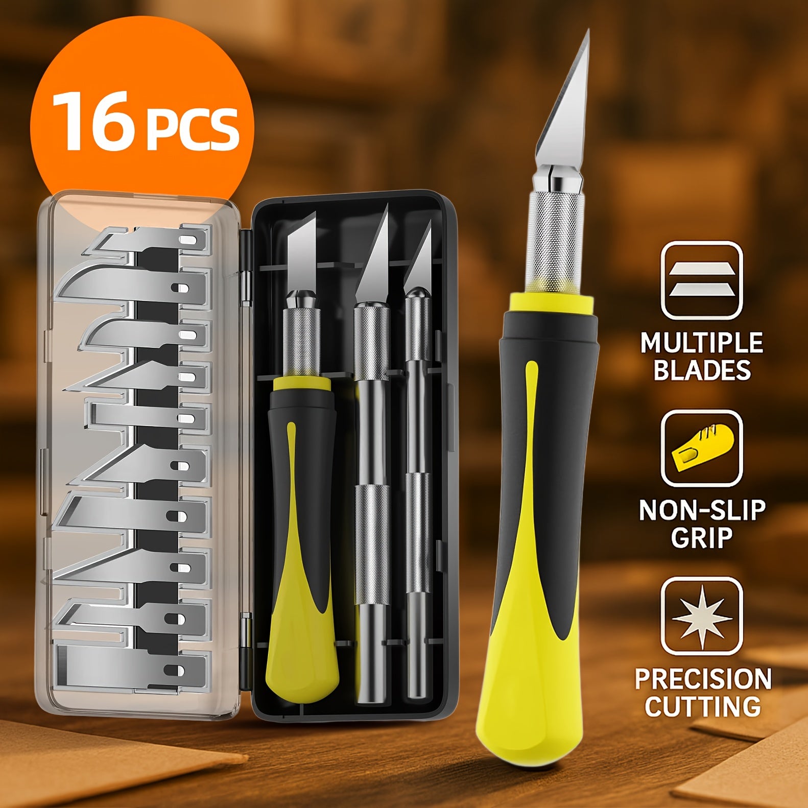 TEMU 16pcs Craft Knife, Knife With Sk5 Steel Sharp Blades, Professional Hobby Knife Engraving, Scrapbooking, Sculpture, Diy Art, Woodworking And