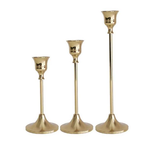 Brass Gold Candlestick Set 3pc Candlestick Holders Kit Wedding Table Decorative Candlestick Stand for Party Dinning Y240823
