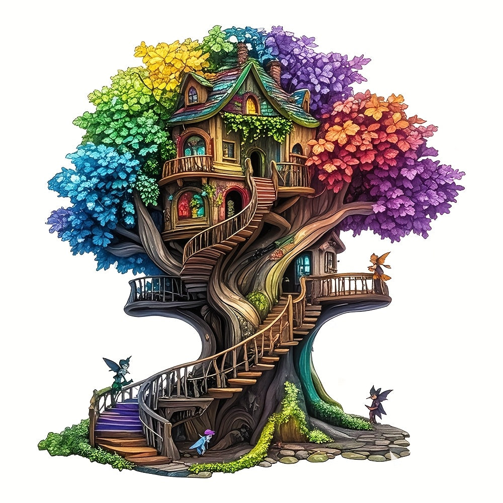 TEMU Colorful Tree Of Life Wooden Jigsaw Puzzle, Holiday Gift, Holiday Gift, Wooden Jigsaw Puzzle, Brain Teaser, Holiday Present, Intricate Design,