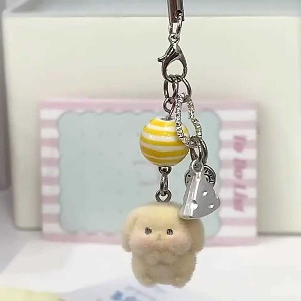Cell Straps Charms Handmade Cute Bunny Keychain Plush Fluffy Rabbit Phone Charm Strap Lanyard Keycord For Girl Gift J241108