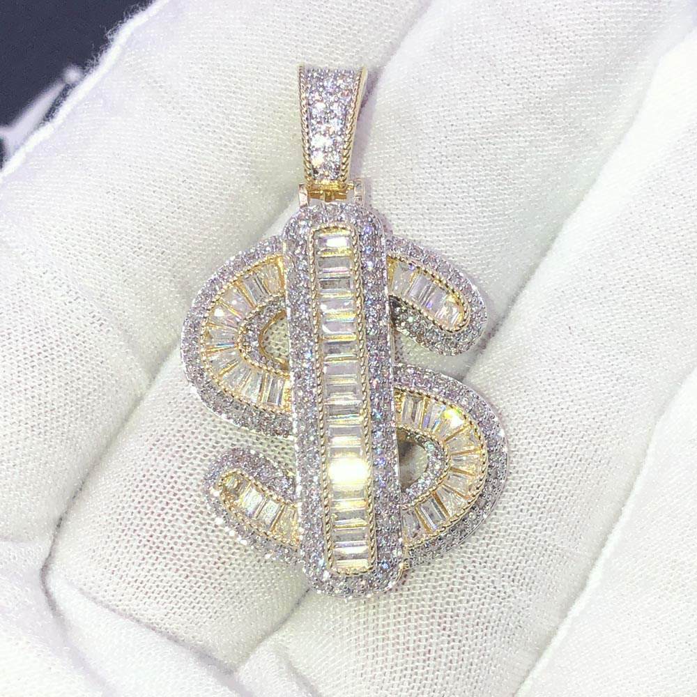 Baguette $ Dollar Sign Basic CZ Hip Hop Bling Bling Pendant