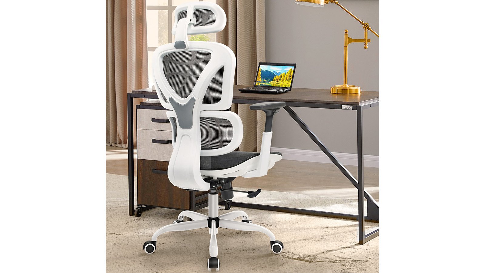 KERDOM FelixKing Ergonomic Chair: Breathable Mesh Cushion White - Mute Wheels for Wooden Floor