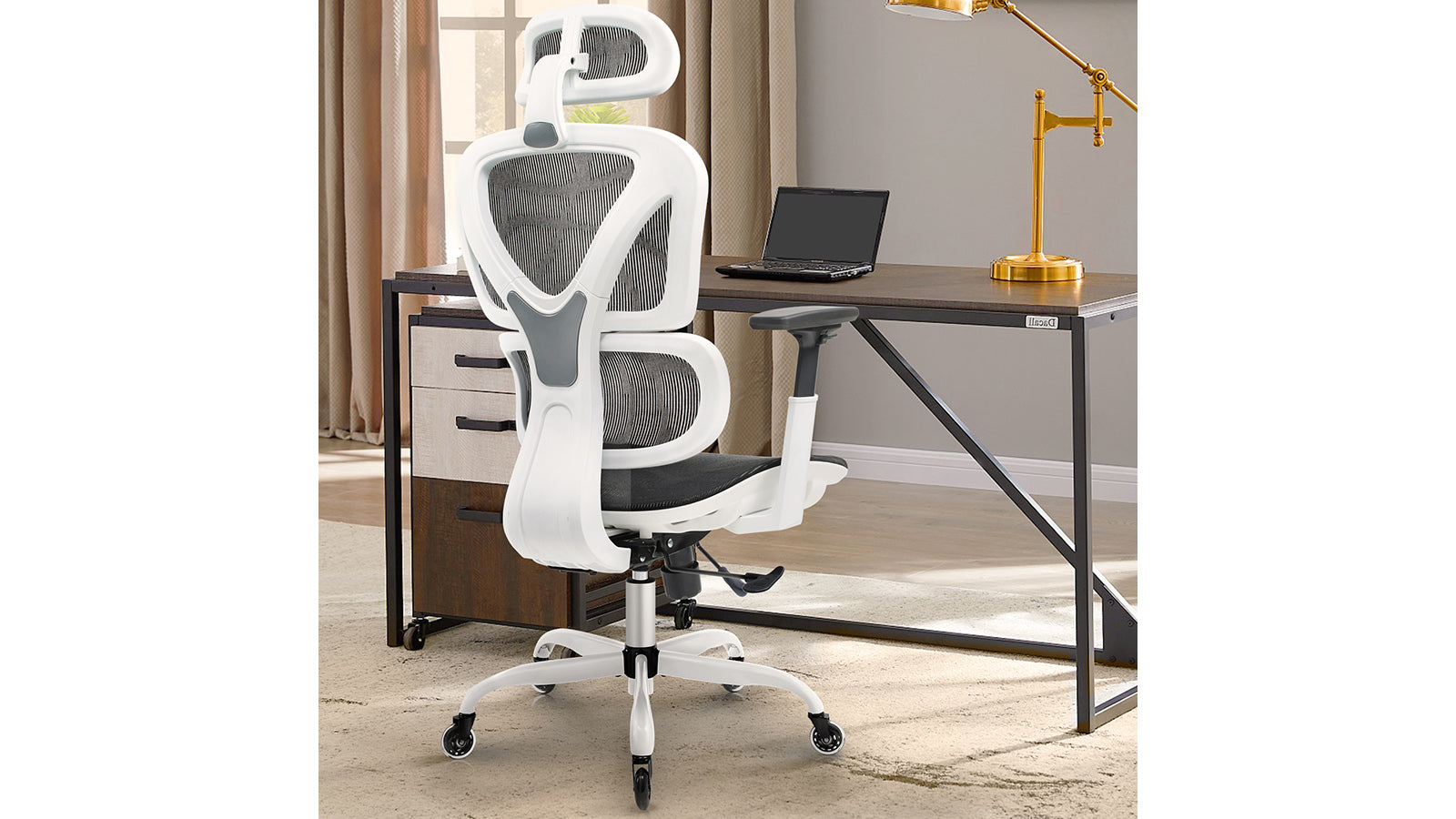 KERDOM FelixKing Ergonomic Chair: Breathable Mesh Cushion White - FY - Adjustable Chassis for Seatrest