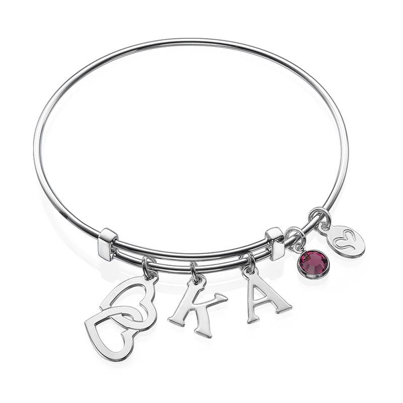 Bangle Charm Initial Bracelet with Intertwined Hearts