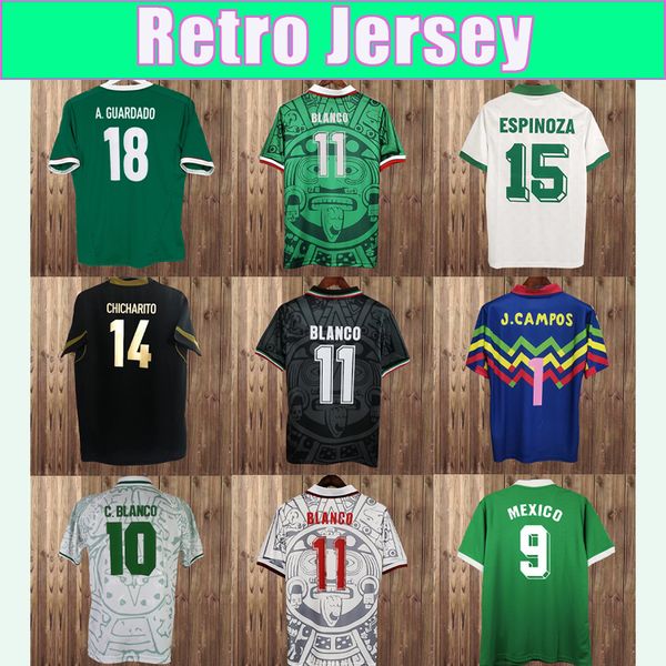 94 95 Mexico CHICHARITO Mens Retro Soccer Jerseys C. SALCIDO BLANCO HERNANDEZ H. SANCHEZ 1998 Home Away 3rd Football Shirts Vintage Uniforms