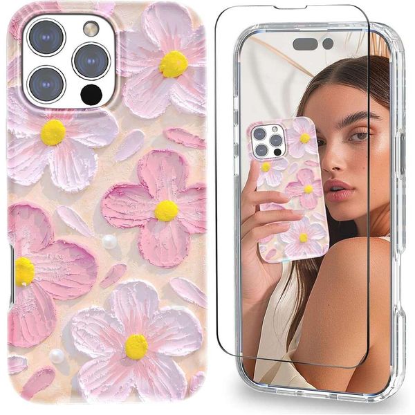 Compatible Girls, 3 omen MagsafeDrop Protection with Screen Protector Slim Colorful Oil Painting Girly Phone Case for iPhone 16 Pro Max