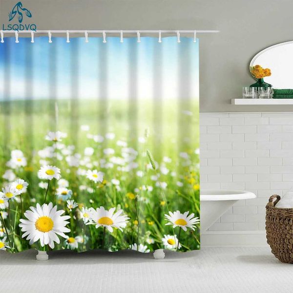 Seaside landscape plants flower leaf shells bathroom shower curtains polyester waterproof polyester shower curtains with hooks W240808