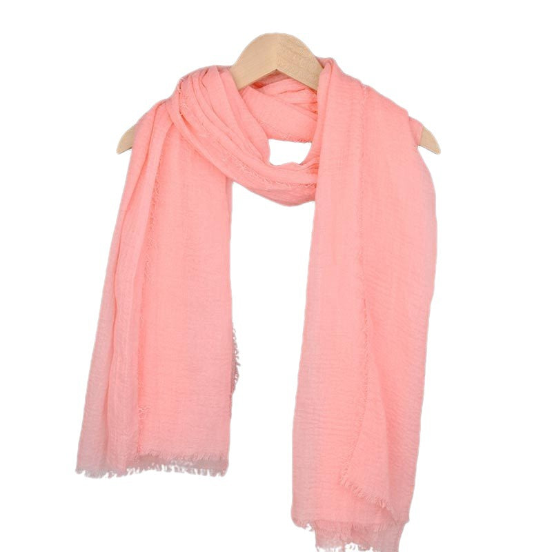 H284535 solid color headscarf cotton and linen scarf female single color cotton and linen bubble towel sunscreen gauze scarf