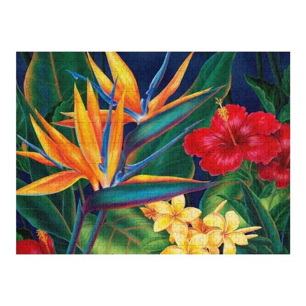 Tropical Paradise Hawaiian Birds of Paradise Illustration Jigsaw Puzzle Wood Adults Personalised Children Custom Wood PuzzleM240817